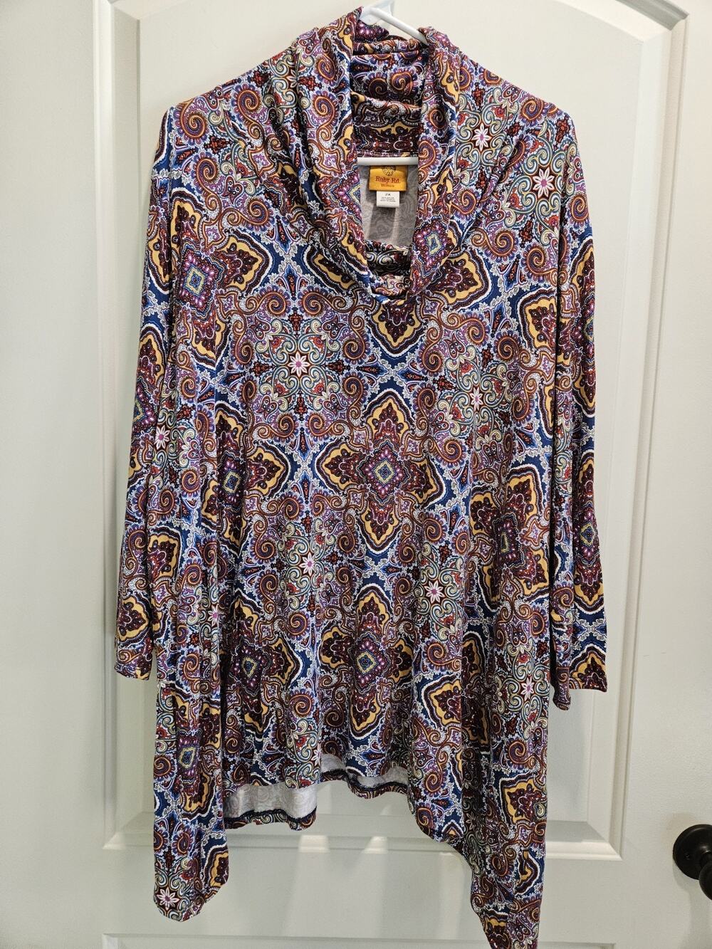 NWOT Ruby Rd. Must Haves ll Womens Petite 3/4 Sleeve Jersey Knit Geo Top Size 2X